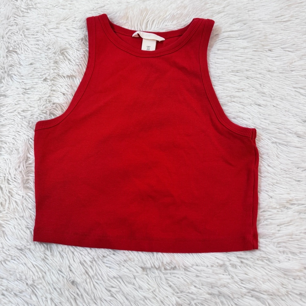 H&M‎ Red Sleeveless fitted Crop Top